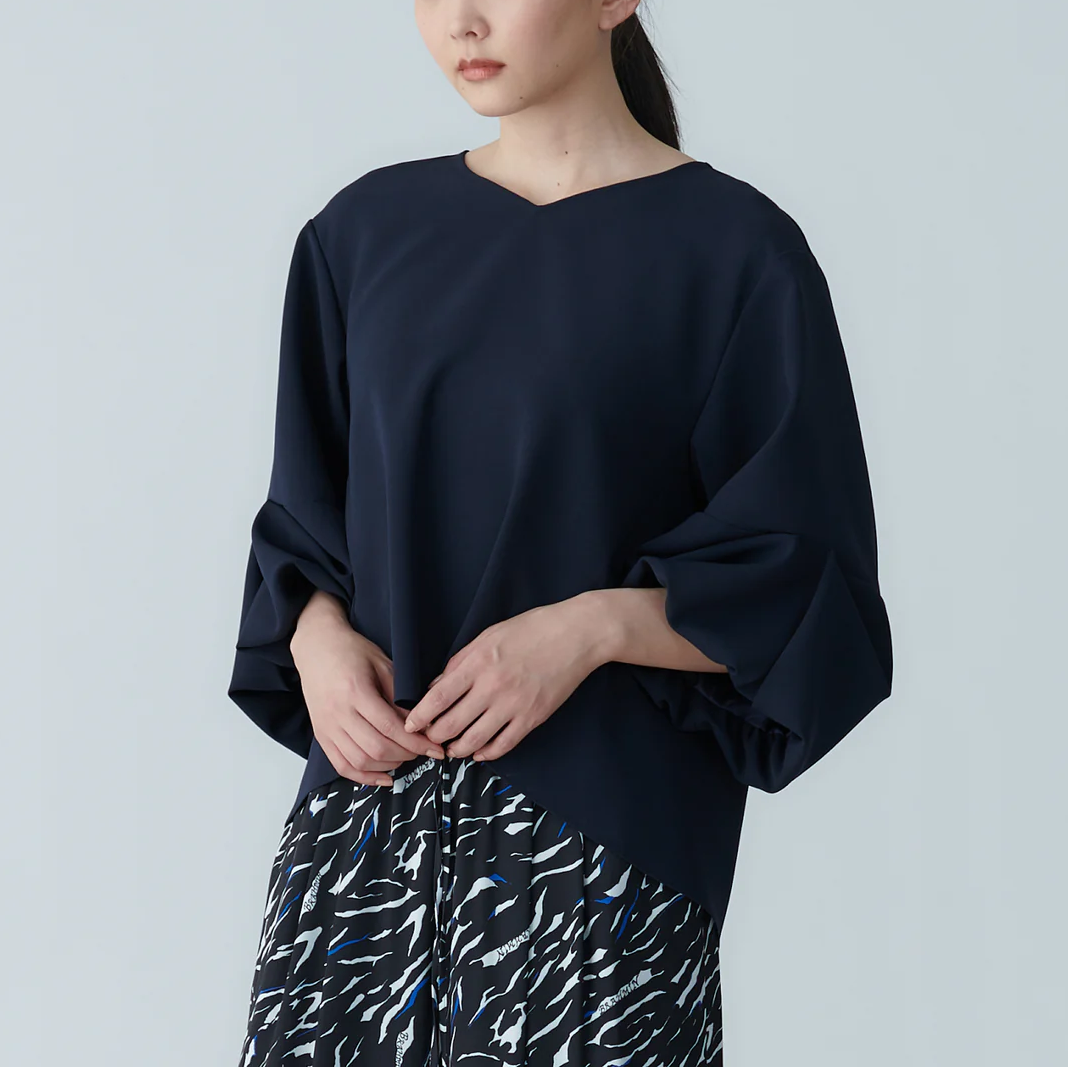 澎袖設計襯衫 - 深藍｜BRAHMIN