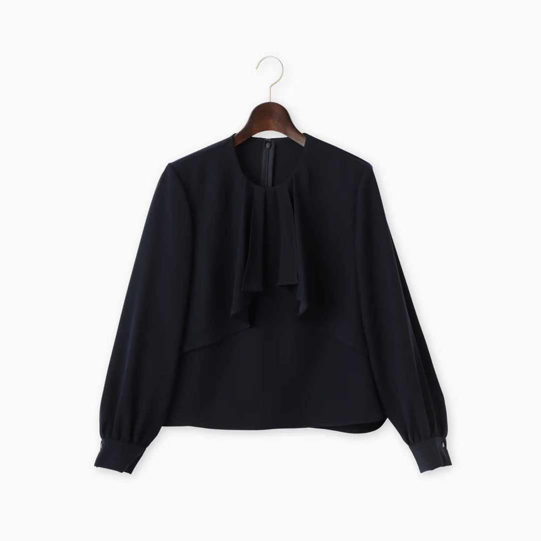 古典荷葉邊襯衫 - 黑｜BRAHMIN 日本製