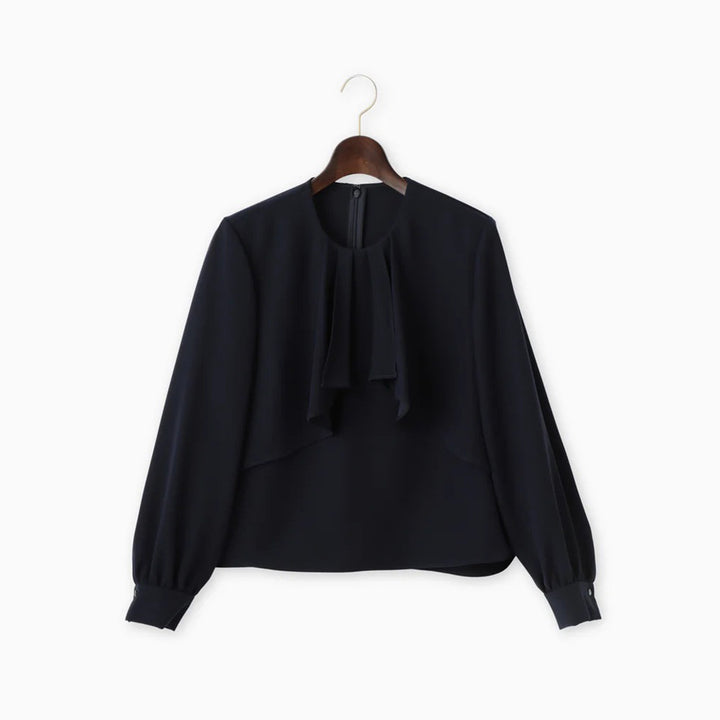 古典荷葉邊襯衫 - 黑｜BRAHMIN 日本製