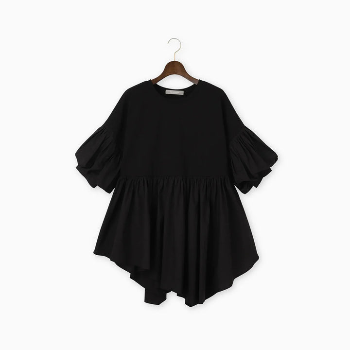 不規則下擺抽摺設計上衣 - 黑｜BRAHMIN