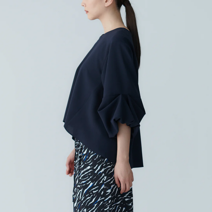 澎袖設計襯衫 - 深藍｜BRAHMIN