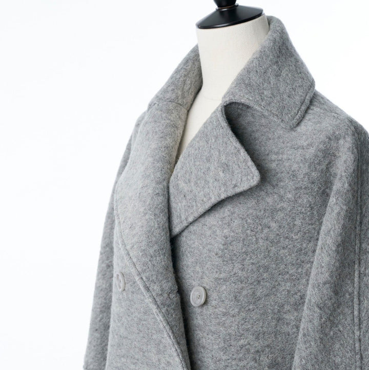 羊毛混紡雙排扣大衣 - 灰｜IKITSUKE