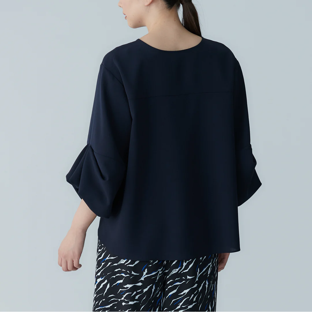 澎袖設計襯衫 - 深藍｜BRAHMIN