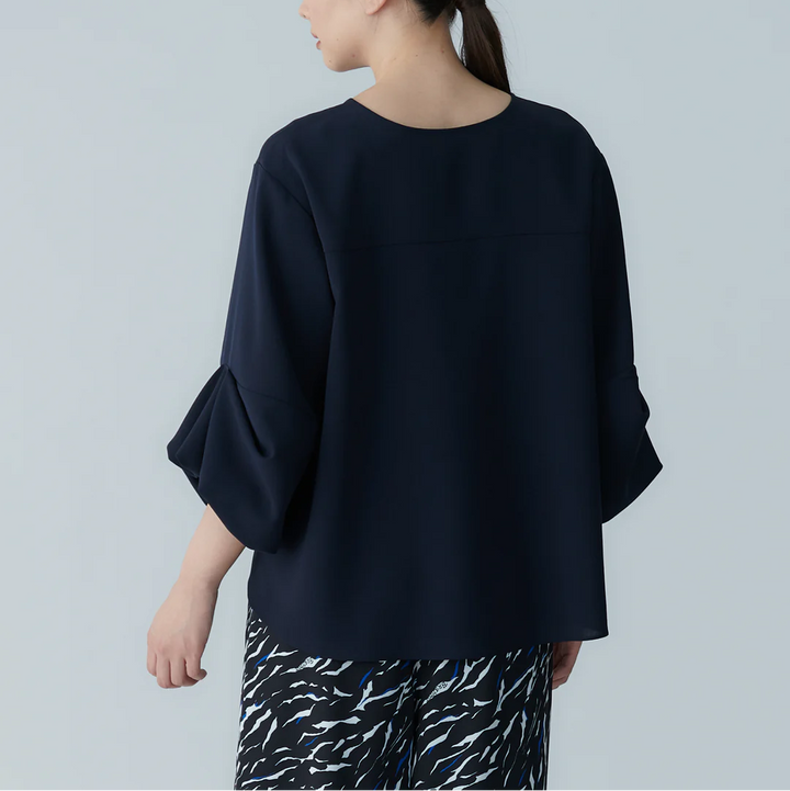 澎袖設計襯衫 - 深藍｜BRAHMIN