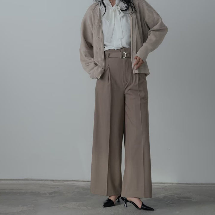 Timeless綁帶高腰寬褲 - 淺棕｜GALLEST