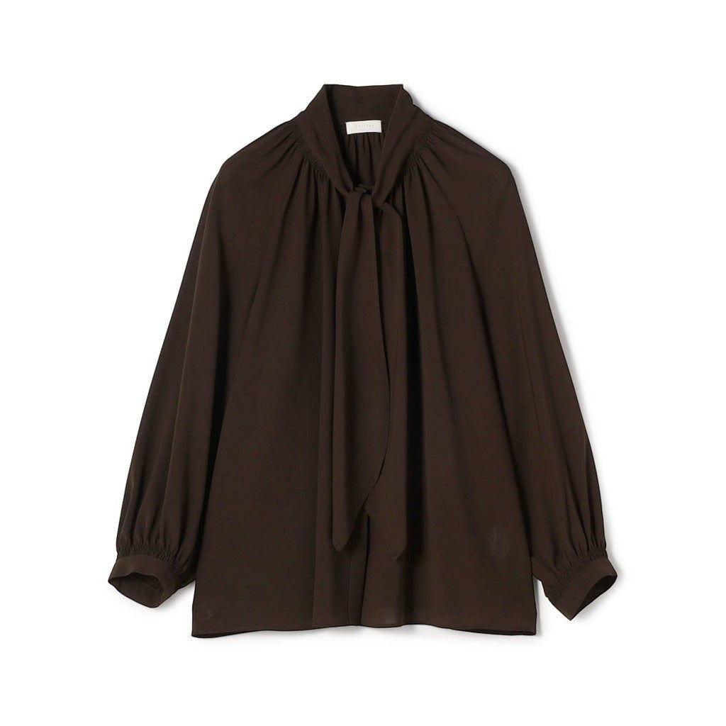 NANOKA LIVING ｜和洋選品 Ballsey dark brown sheer blouse with a tie-neck scarf collar and long cuffed sleeves