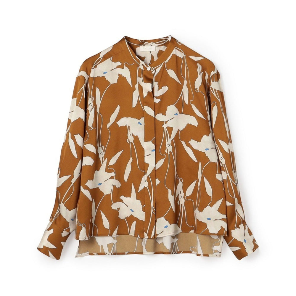NANOKA LIVING ｜和洋選品 Ballsey boxy shirt in light brown with white floral print and mandarin collar