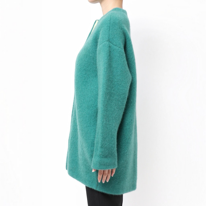 NANOKA LIVING ｜和洋選品 ELENDEEK green raccoon hair blend two-tone open cardigan side view