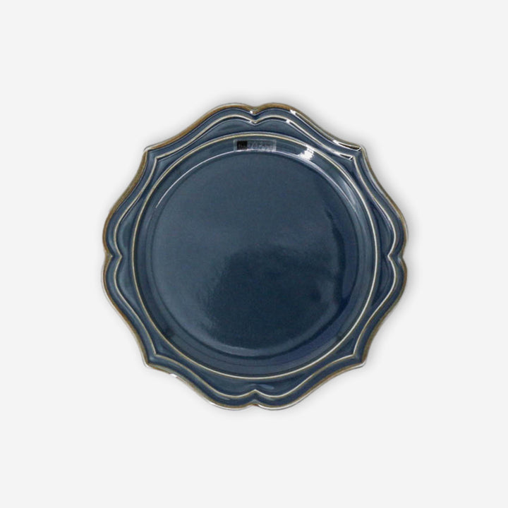 Vanves｜浮雕圓形中皿 - 海軍藍 日本美濃燒(18cm)