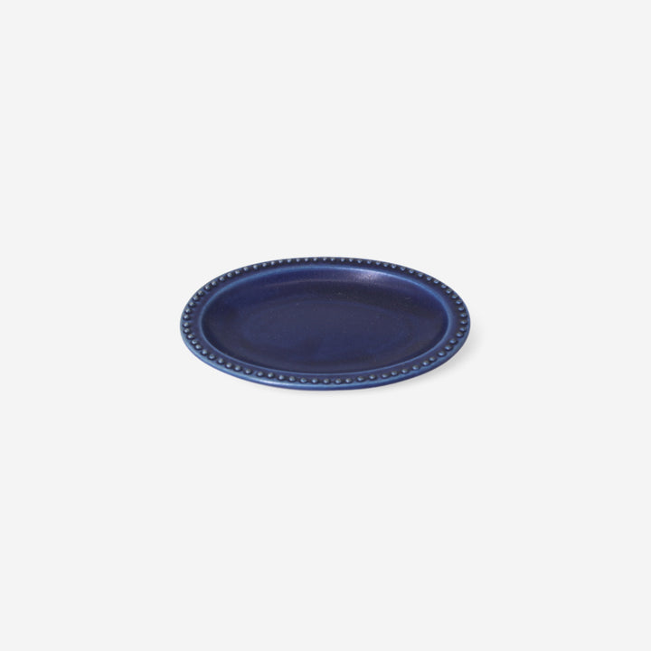 水玉邊飾橢圓小皿 - 藍 日本美濃燒