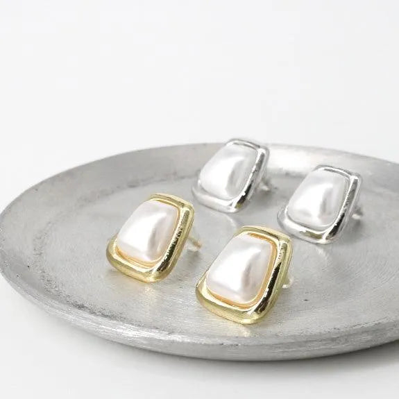 925梯形金屬框珍珠耳環-金 - NANOKA LIVING ｜和洋選品